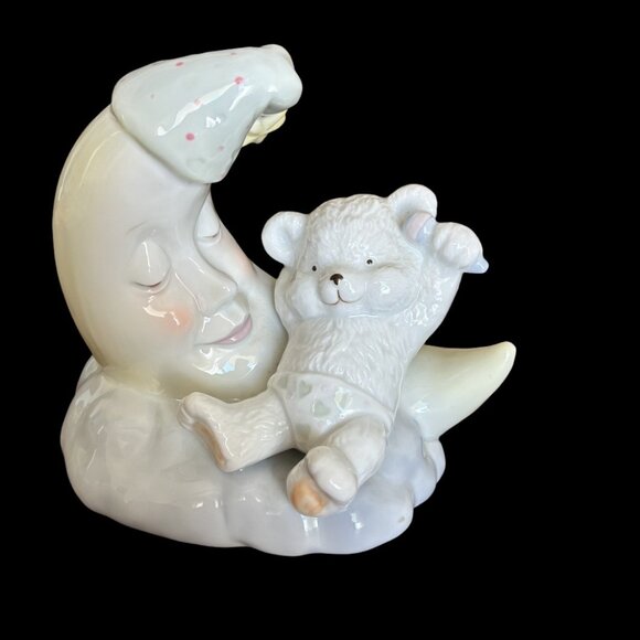 Lullaby Lane Summit Collection 1991 Music Box Moon & Teddy Bear “Hush My Baby” - Picture 1 of 7